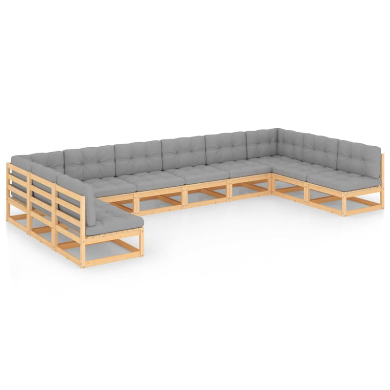 10 Piece Garden Lounge Set with Cushions Solid Pinewood Payday Deals