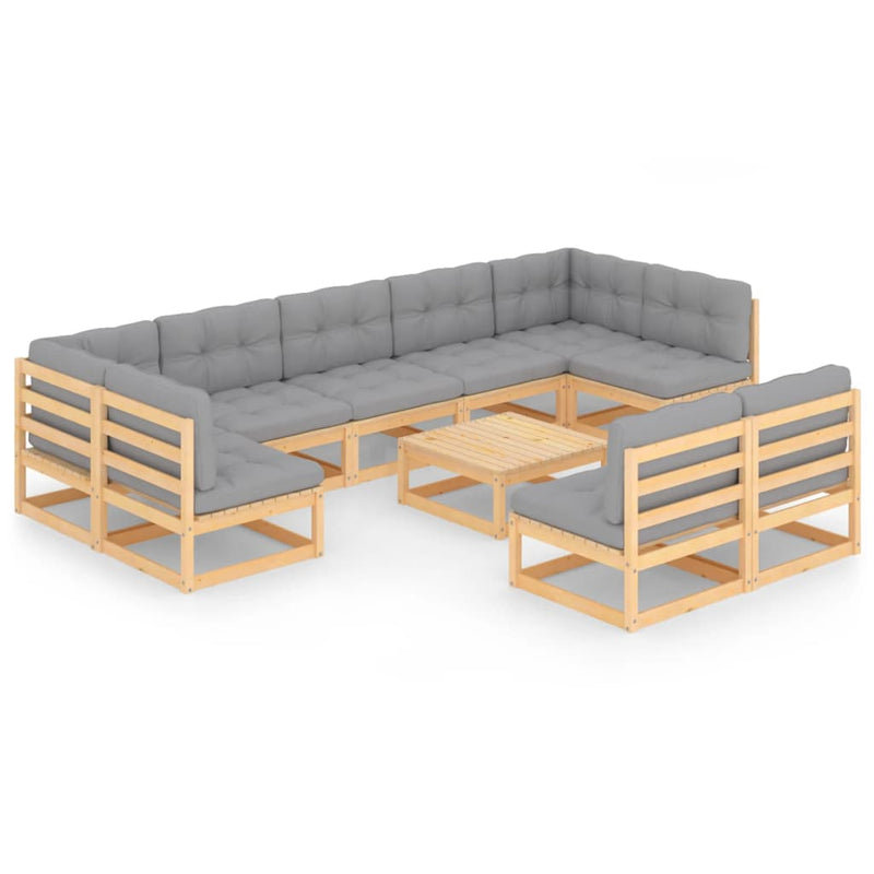 10 Piece Garden Lounge Set with Cushions Solid Pinewood Payday Deals