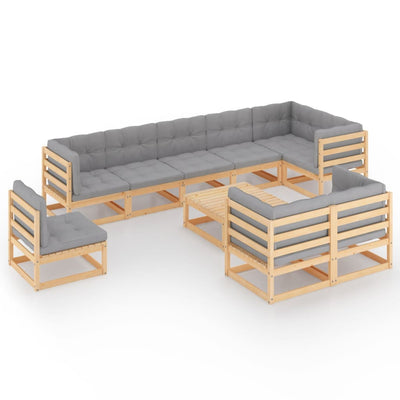 10 Piece Garden Lounge Set with Cushions Solid Pinewood Payday Deals