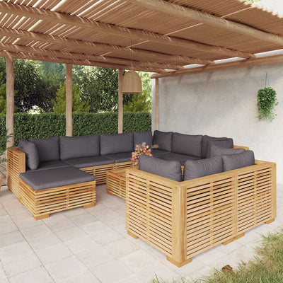 10 Piece Garden Lounge Set with Cushions Solid Teak Wood