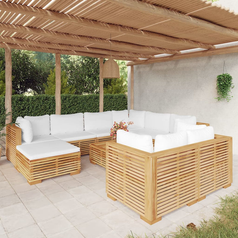 10 Piece Garden Lounge Set with Cushions Solid Teak Wood Payday Deals