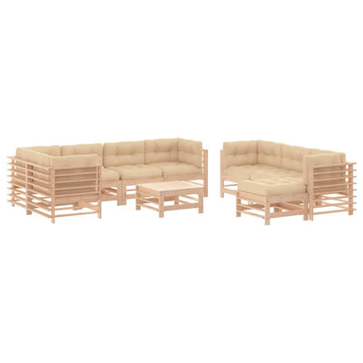 10 Piece Garden Lounge Set with Cushions Solid Wood Payday Deals