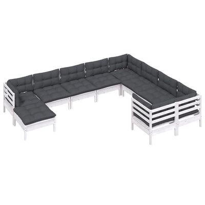 10 Piece Garden Lounge Set with Cushions White Pinewood Payday Deals