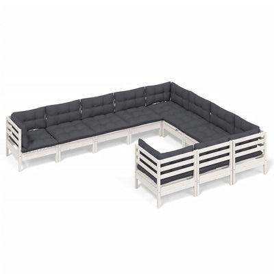 10 Piece Garden Lounge Set with Cushions White Pinewood Payday Deals