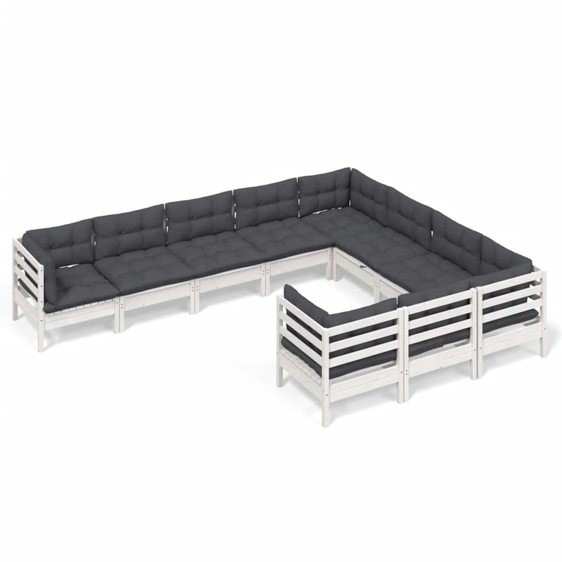 10 Piece Garden Lounge Set with Cushions White Pinewood Payday Deals