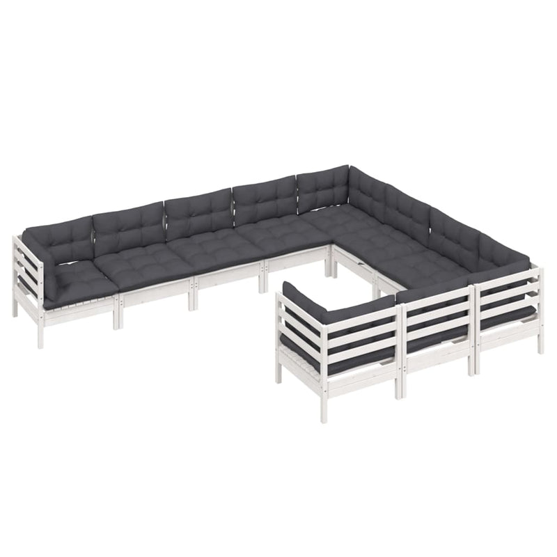 10 Piece Garden Lounge Set with Cushions White Pinewood Payday Deals