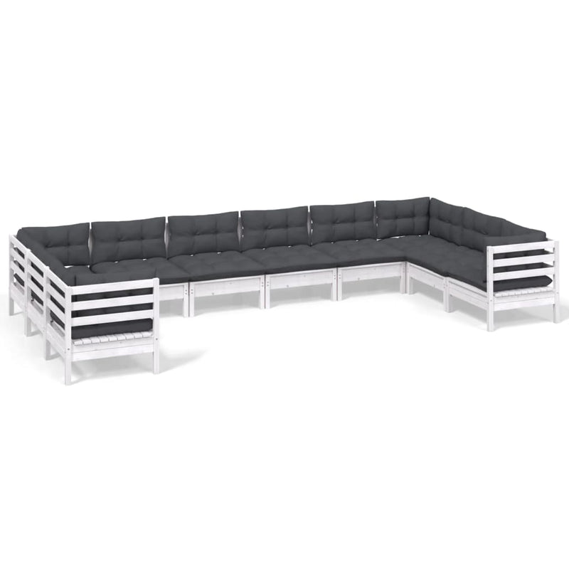 10 Piece Garden Lounge Set with Cushions White Pinewood Payday Deals