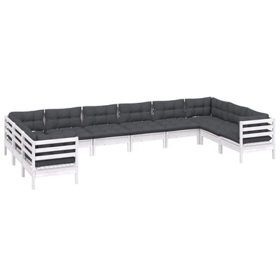 10 Piece Garden Lounge Set with Cushions White Pinewood Payday Deals