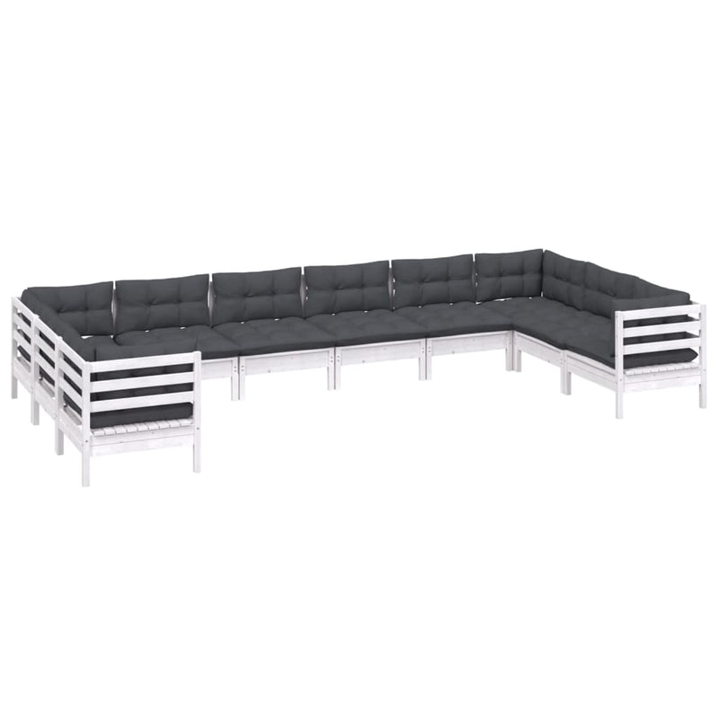 10 Piece Garden Lounge Set with Cushions White Pinewood Payday Deals