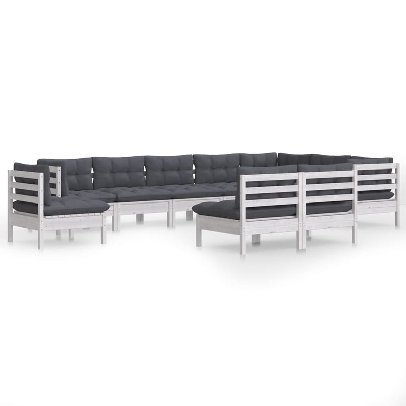 10 Piece Garden Lounge Set with Cushions White Solid Pinewood Payday Deals
