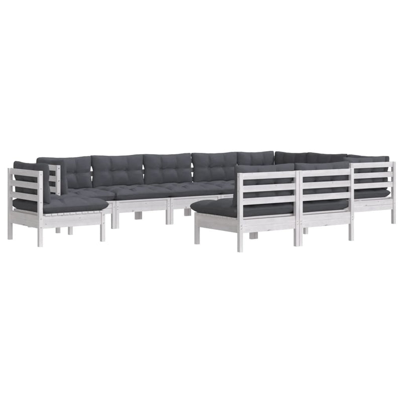 10 Piece Garden Lounge Set with Cushions White Solid Pinewood Payday Deals