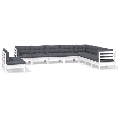 10 Piece Garden Lounge Set with Cushions White Solid Pinewood Payday Deals
