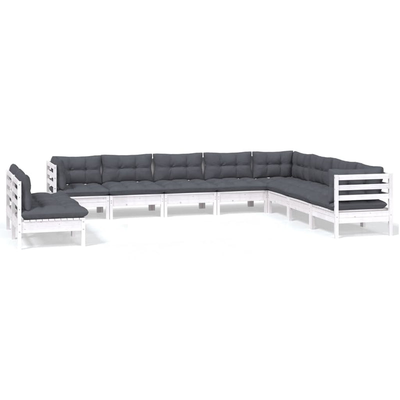 10 Piece Garden Lounge Set with Cushions White Solid Pinewood Payday Deals