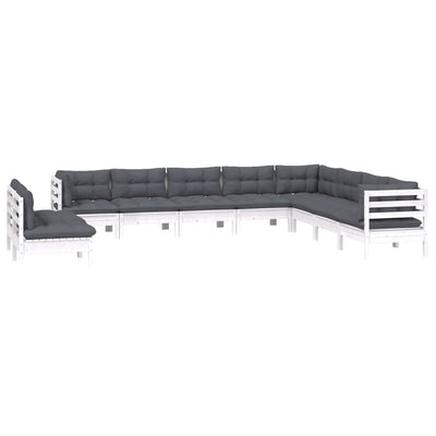 10 Piece Garden Lounge Set with Cushions White Solid Pinewood Payday Deals