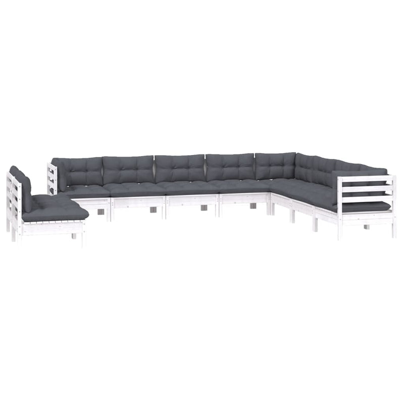 10 Piece Garden Lounge Set with Cushions White Solid Pinewood Payday Deals