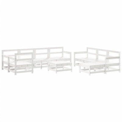 10 Piece Garden Lounge Set with Cushions White Solid Wood Payday Deals