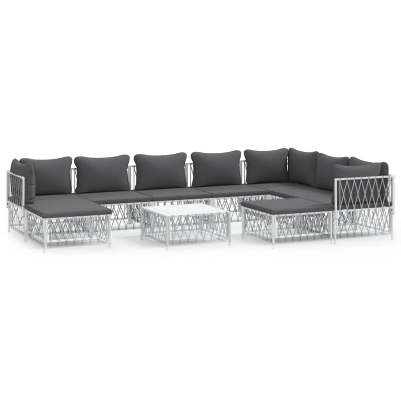 10 Piece Garden Lounge Set with Cushions White Steel Payday Deals