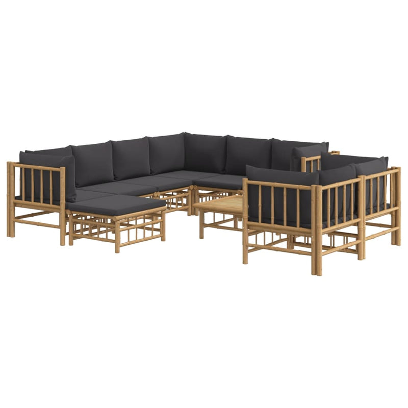 10 Piece Garden Lounge Set with Dark Grey Cushions  Bamboo Payday Deals