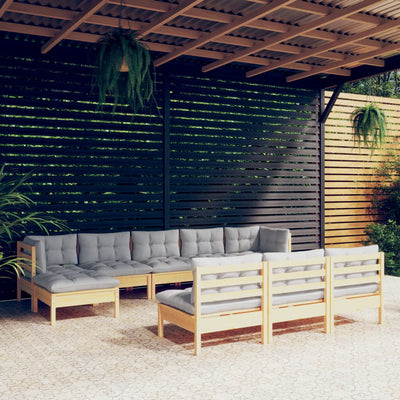 10 Piece Garden Lounge Set with Grey Cushions Pinewood Payday Deals