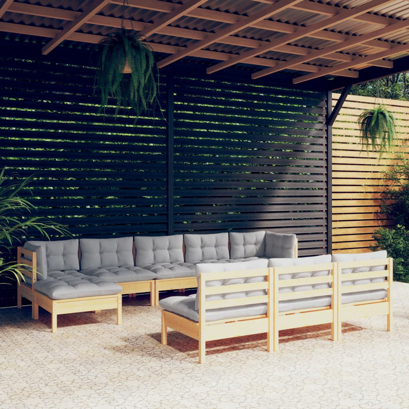 10 Piece Garden Lounge Set with Grey Cushions Pinewood Payday Deals