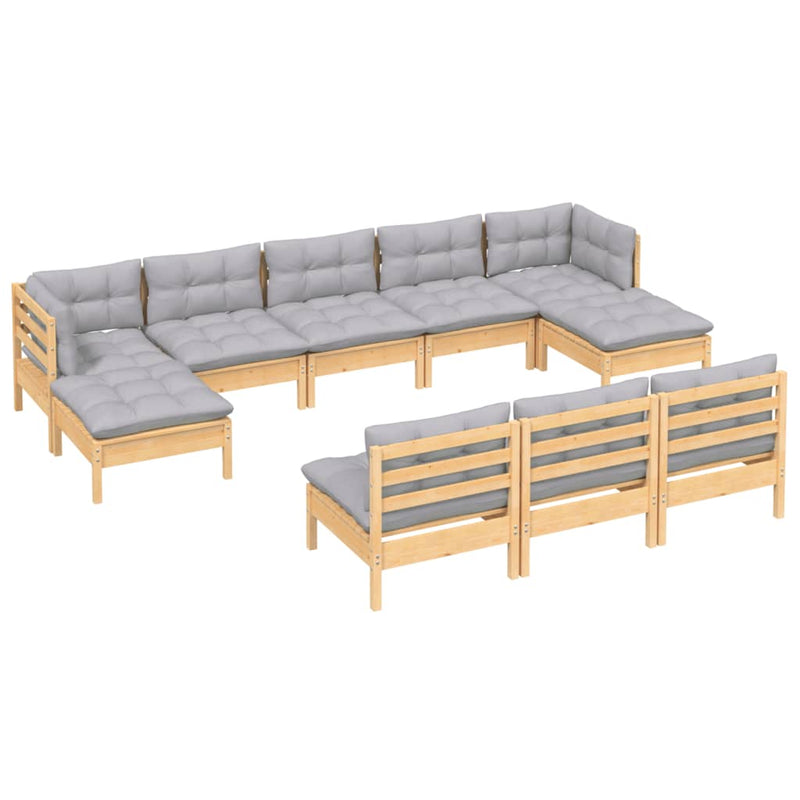 10 Piece Garden Lounge Set with Grey Cushions Pinewood Payday Deals