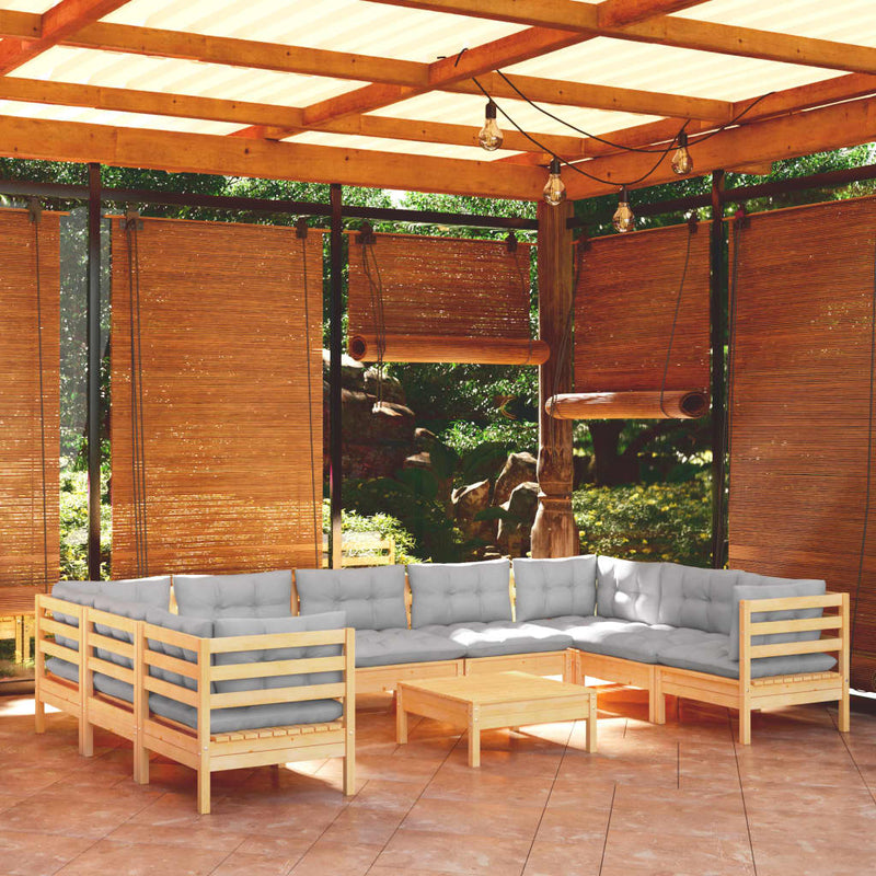 10 Piece Garden Lounge Set with Grey Cushions Pinewood Payday Deals