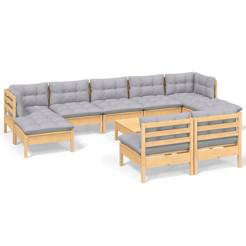 10 Piece Garden Lounge Set with Grey Cushions Pinewood Payday Deals