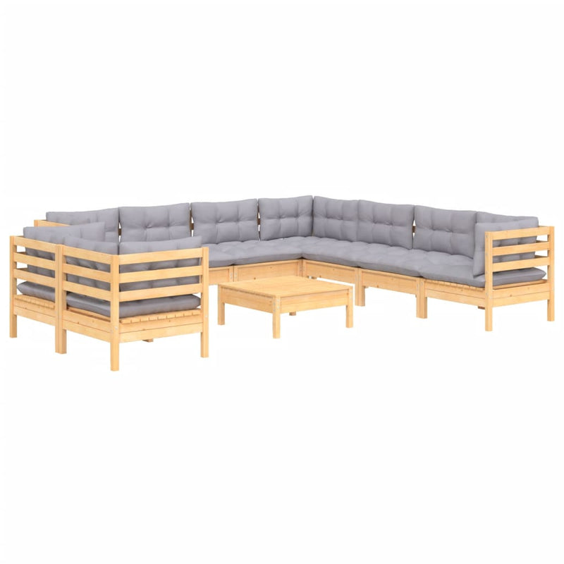 10 Piece Garden Lounge Set with Grey Cushions Solid Pinewood Payday Deals
