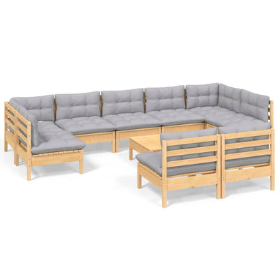10 Piece Garden Lounge Set with Grey Cushions Solid Pinewood Payday Deals