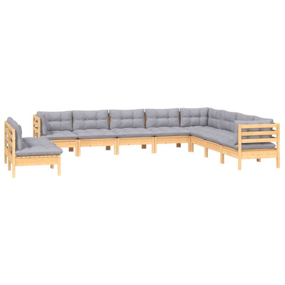 10 Piece Garden Lounge Set with Grey Cushions Solid Pinewood Payday Deals