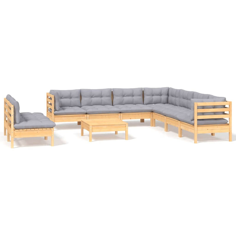 10 Piece Garden Lounge Set with Grey Cushions Solid Pinewood Payday Deals