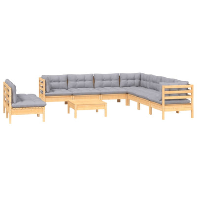 10 Piece Garden Lounge Set with Grey Cushions Solid Pinewood Payday Deals