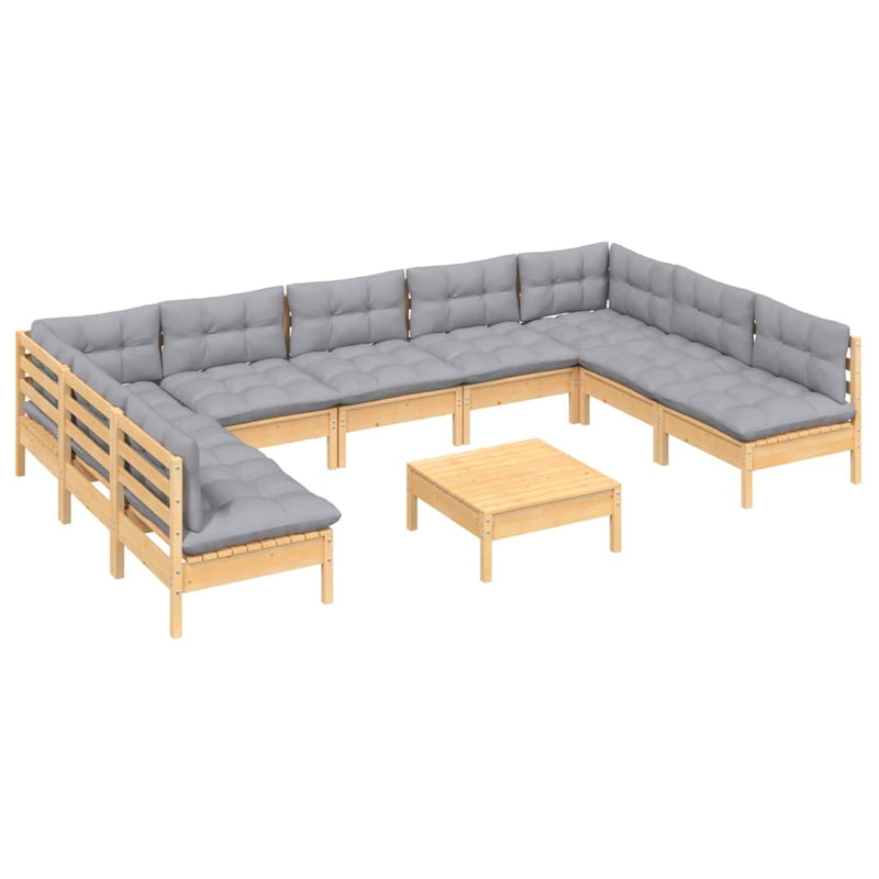 10 Piece Garden Lounge Set with Grey Cushions Solid Pinewood Payday Deals