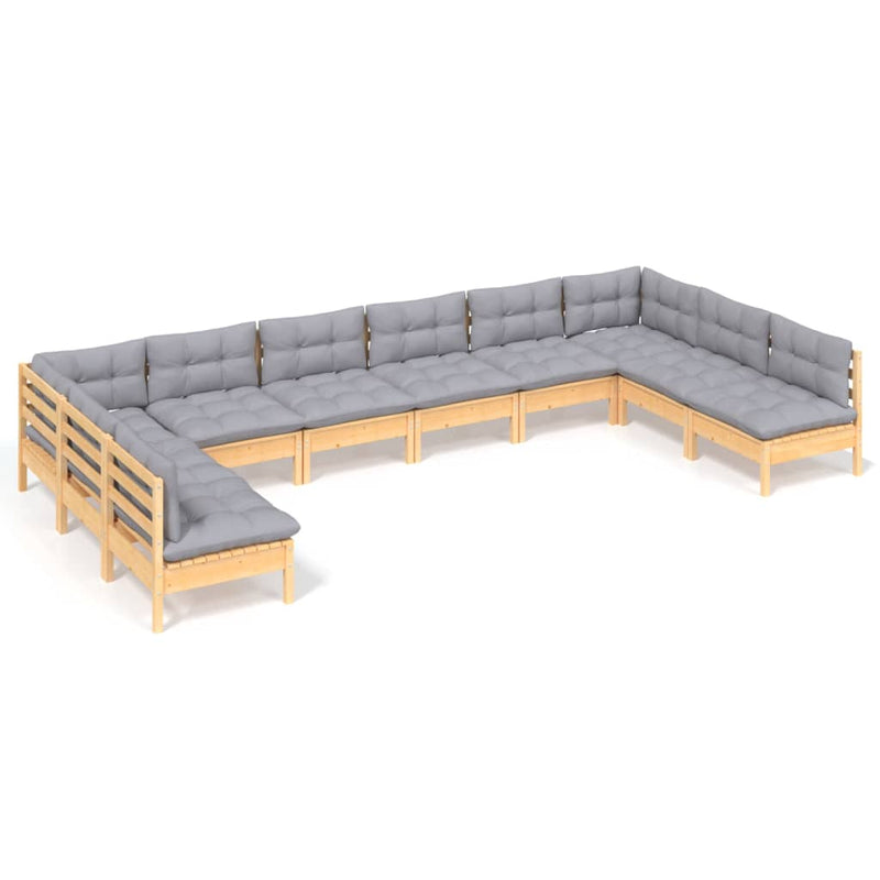 10 Piece Garden Lounge Set with Grey Cushions Solid Pinewood Payday Deals