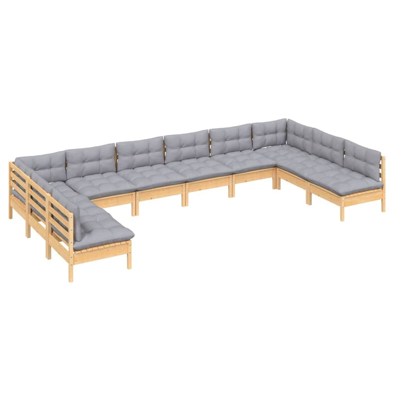 10 Piece Garden Lounge Set with Grey Cushions Solid Pinewood Payday Deals