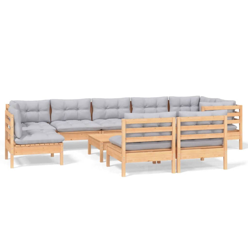 10 Piece Garden Lounge Set with Grey Cushions Solid Pinewood Payday Deals