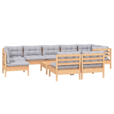 10 Piece Garden Lounge Set with Grey Cushions Solid Pinewood Payday Deals
