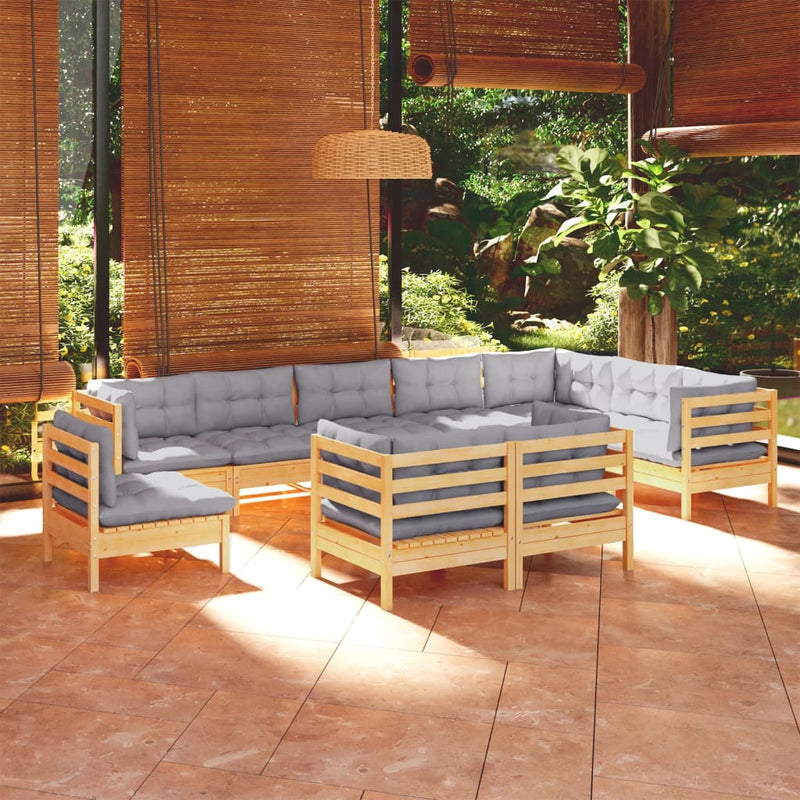 10 Piece Garden Lounge Set with Grey Cushions Solid Pinewood Payday Deals