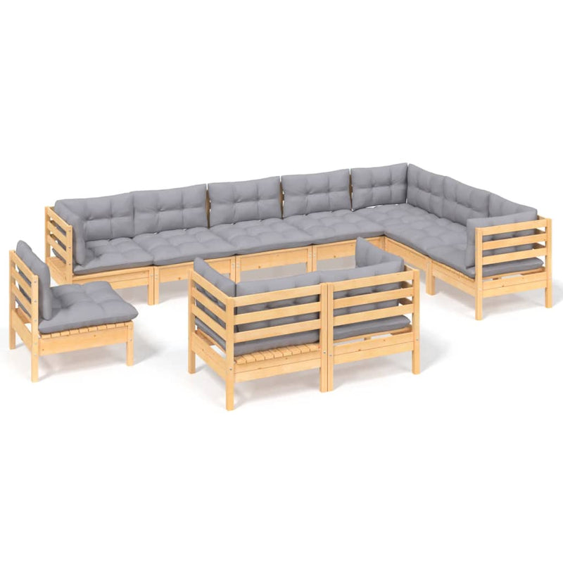 10 Piece Garden Lounge Set with Grey Cushions Solid Pinewood Payday Deals
