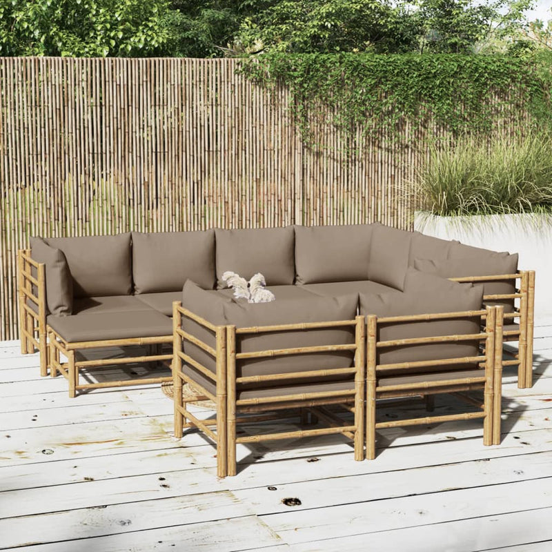 10 Piece Garden Lounge Set with Taupe Cushions  Bamboo Payday Deals