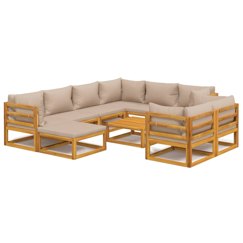 10 Piece Garden Lounge Set with Taupe Cushions Solid Wood Payday Deals