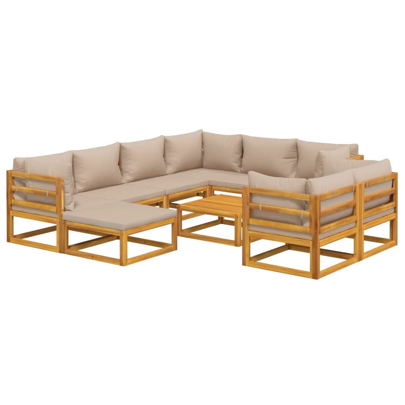 10 Piece Garden Lounge Set with Taupe Cushions Solid Wood Payday Deals
