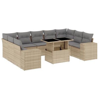 10 Piece Garden Sofa Set with Cushions Beige Poly Rattan Payday Deals