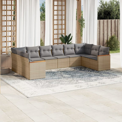 10 Piece Garden Sofa Set with Cushions Beige Poly Rattan Payday Deals