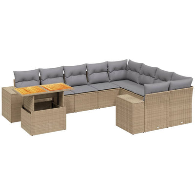 10 Piece Garden Sofa Set with Cushions Beige Poly Rattan Payday Deals