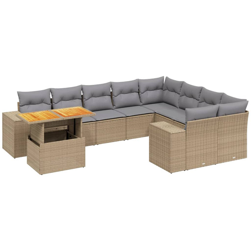 10 Piece Garden Sofa Set with Cushions Beige Poly Rattan Payday Deals