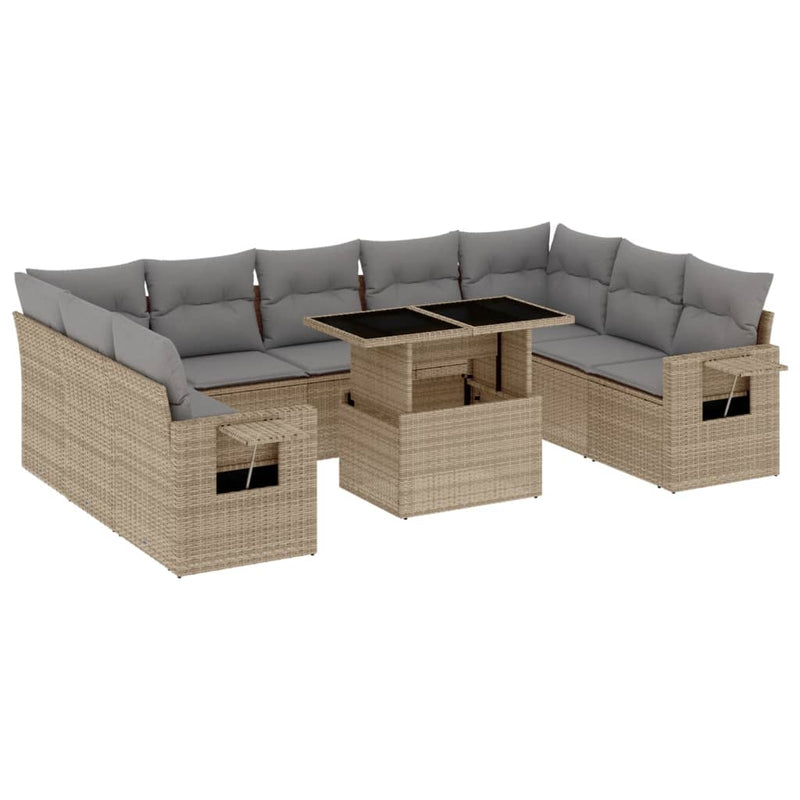10 Piece Garden Sofa Set with Cushions Beige Poly Rattan Payday Deals