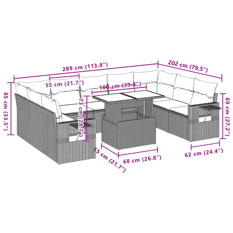 10 Piece Garden Sofa Set with Cushions Beige Poly Rattan Payday Deals