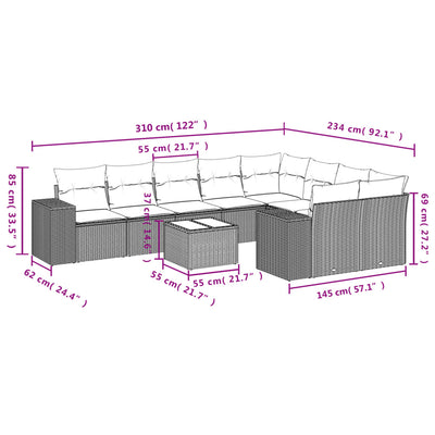 10 Piece Garden Sofa Set with Cushions Beige Poly Rattan Payday Deals