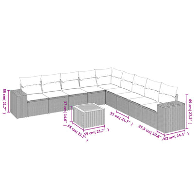 10 Piece Garden Sofa Set with Cushions Beige Poly Rattan Payday Deals